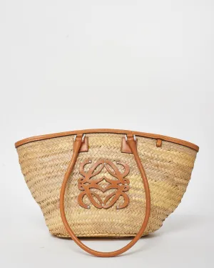 Loewe Vintage Beige Straw Anagram Logo Basket Bag W/ Pouch