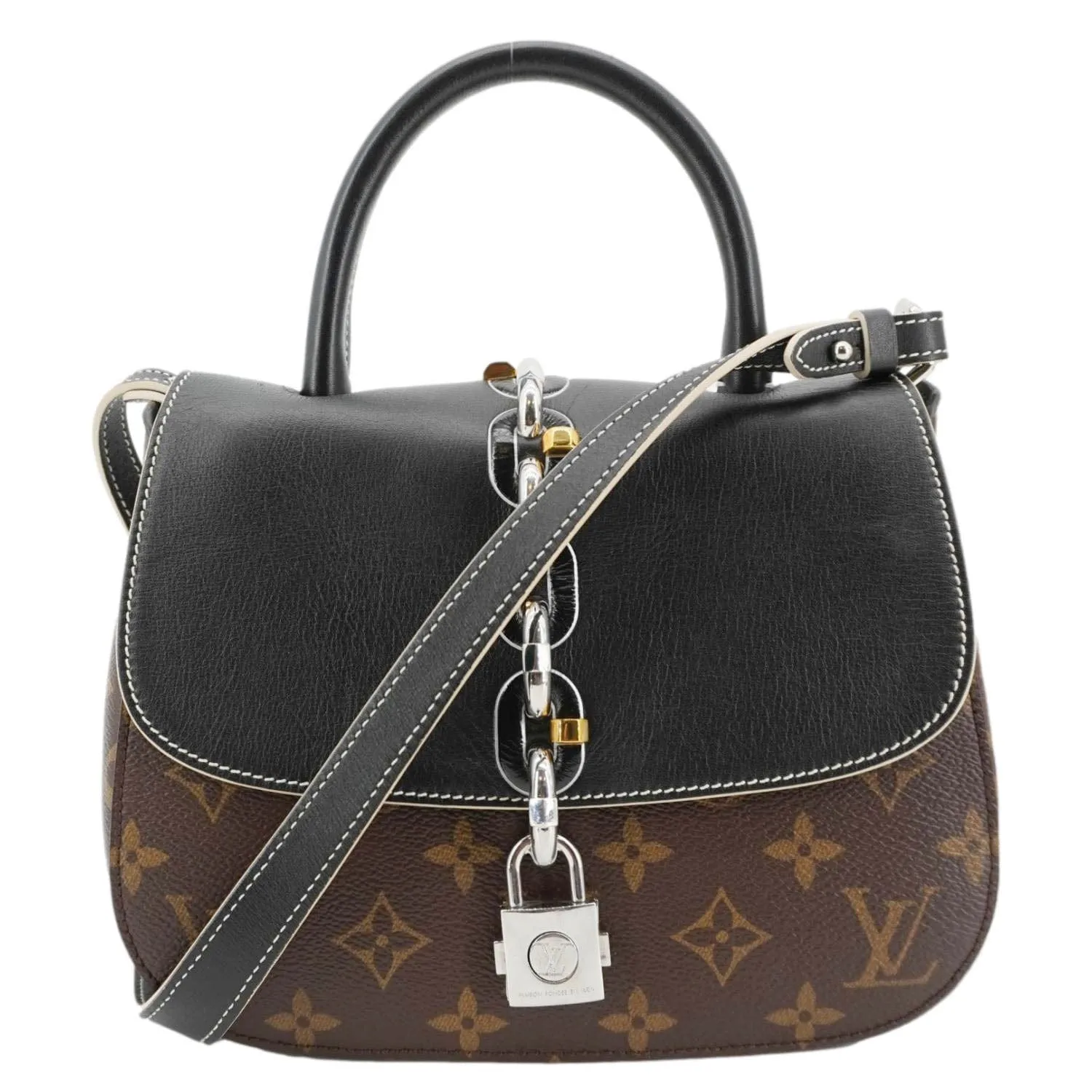 LOUIS VUITTON Chain It Monogram Canvas Top Handle Crossbody Bag Brown