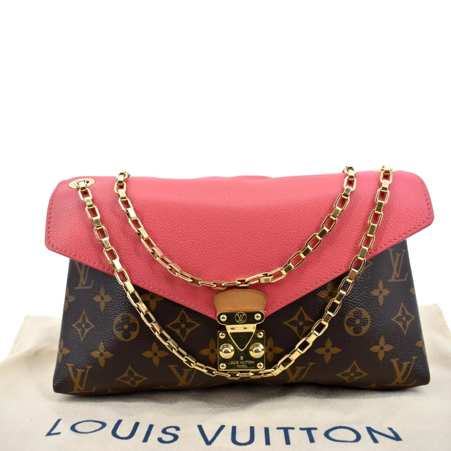 LOUIS VUITTON Pallas Chain Monogram Canvas Crossbody Bag Brown
