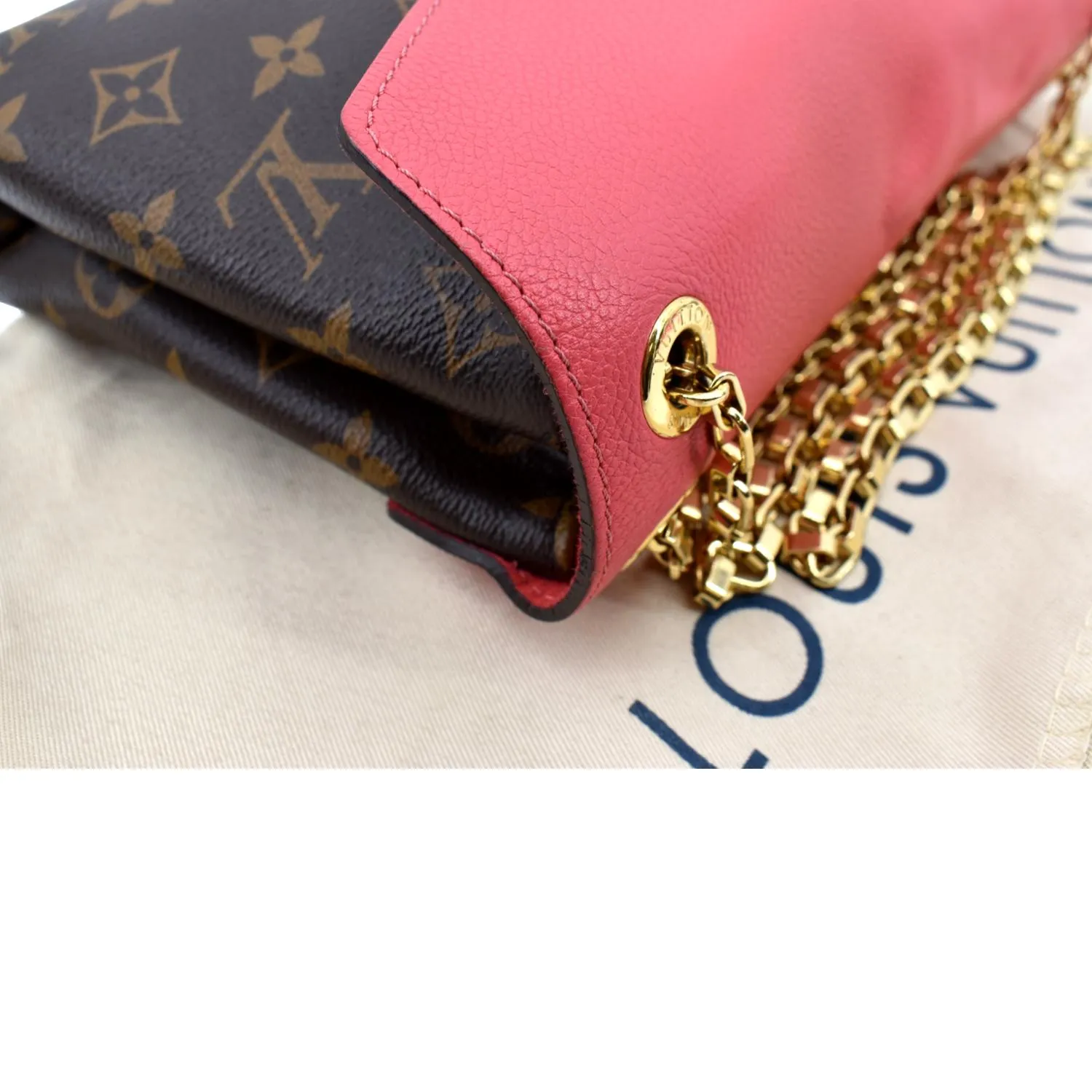 LOUIS VUITTON Pallas Chain Monogram Canvas Crossbody Bag Brown