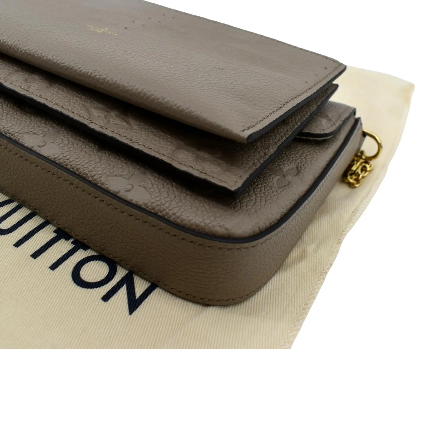 LOUIS VUITTON Pochette Felicie Monogram Empreinte Leather Chain Wallet Tourterelle