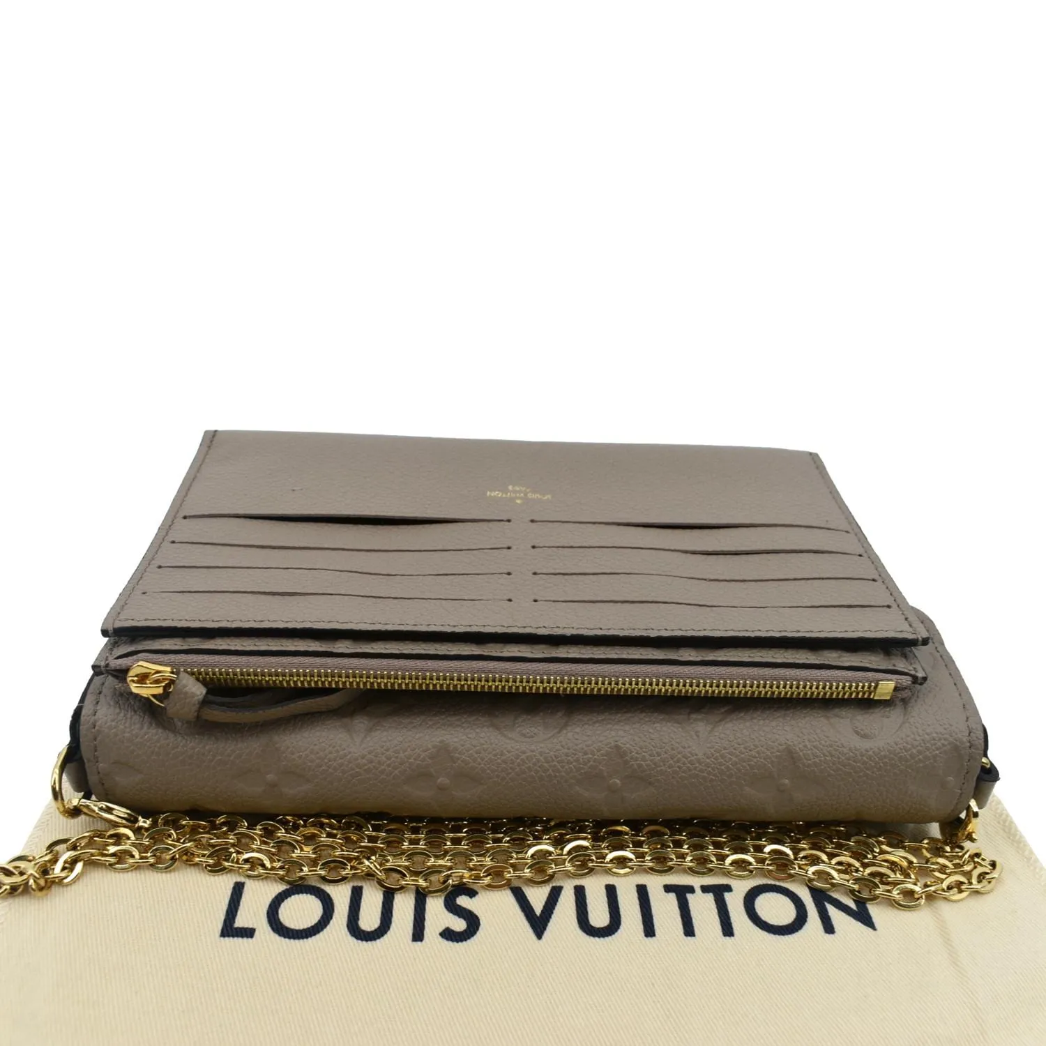 LOUIS VUITTON Pochette Felicie Monogram Empreinte Leather Chain Wallet Tourterelle