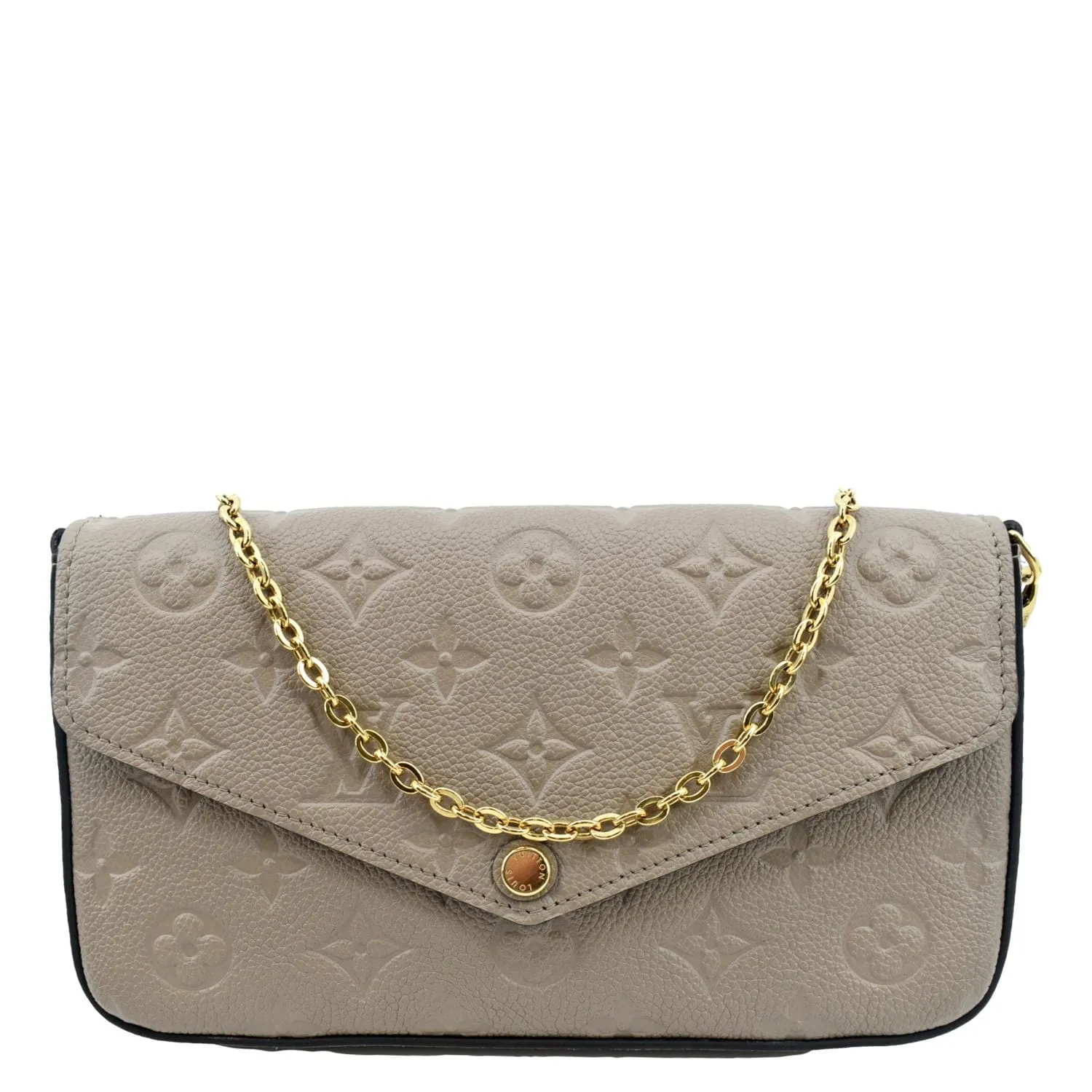 LOUIS VUITTON Pochette Felicie Monogram Empreinte Leather Chain Wallet Tourterelle