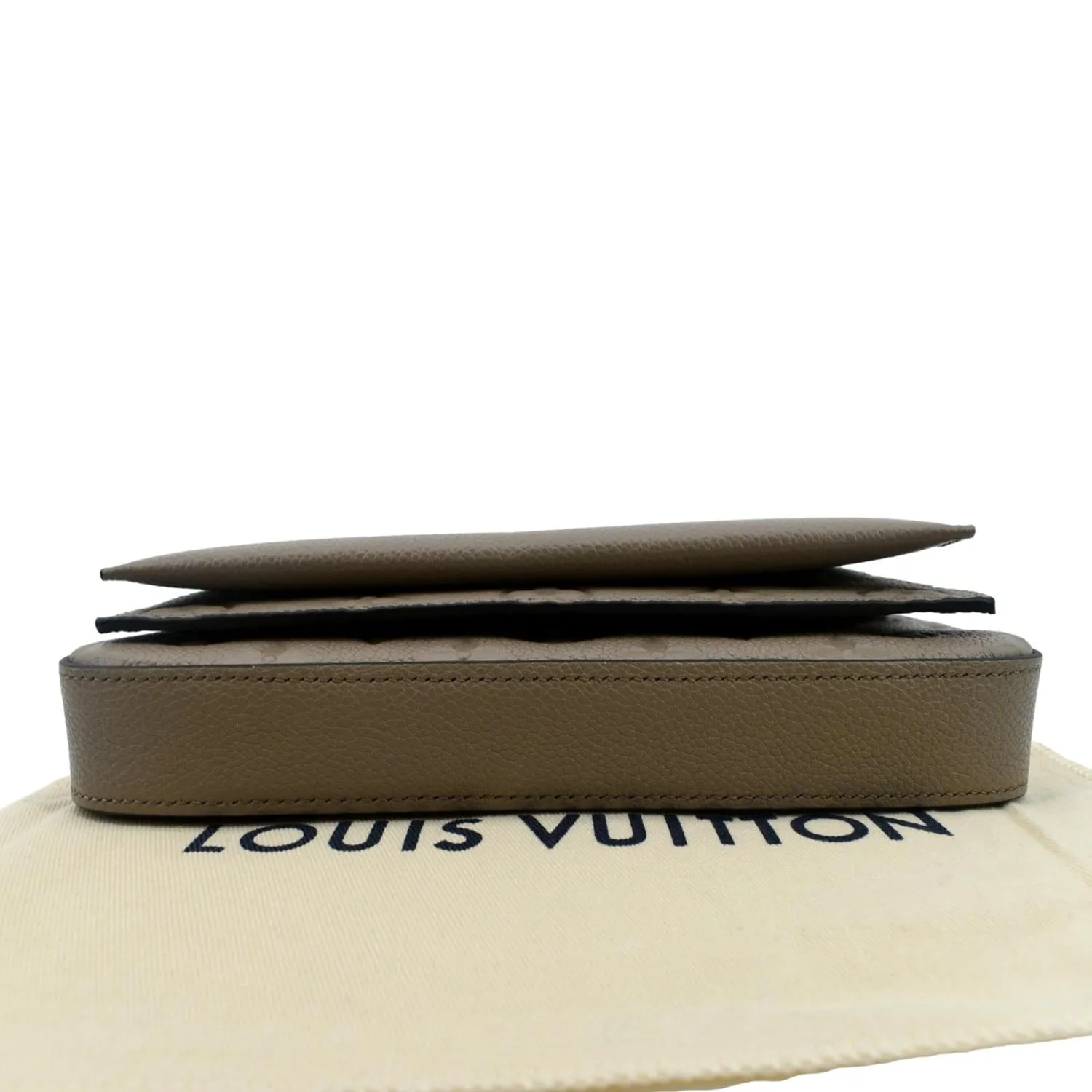 LOUIS VUITTON Pochette Felicie Monogram Empreinte Leather Chain Wallet Tourterelle