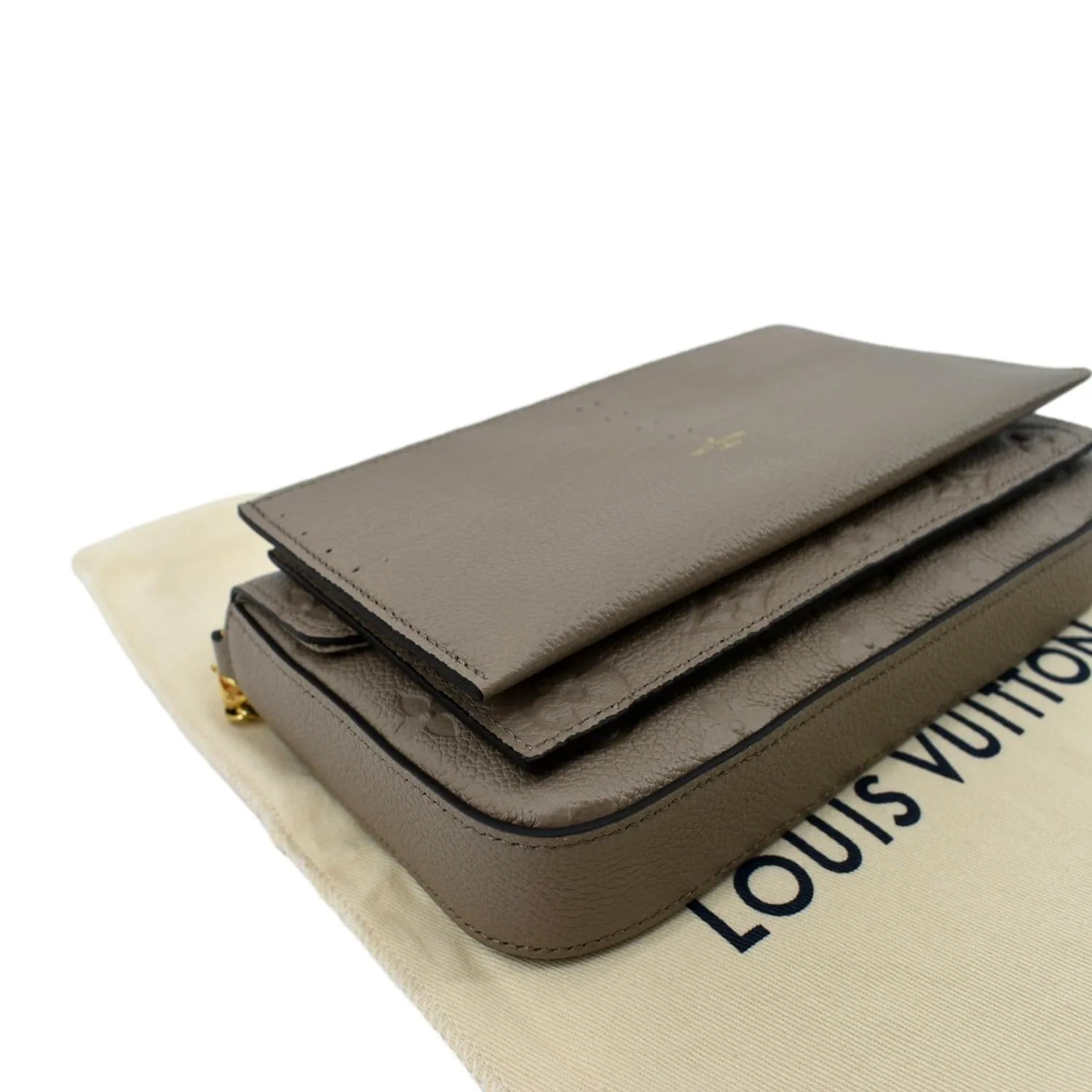 LOUIS VUITTON Pochette Felicie Monogram Empreinte Leather Chain Wallet Tourterelle