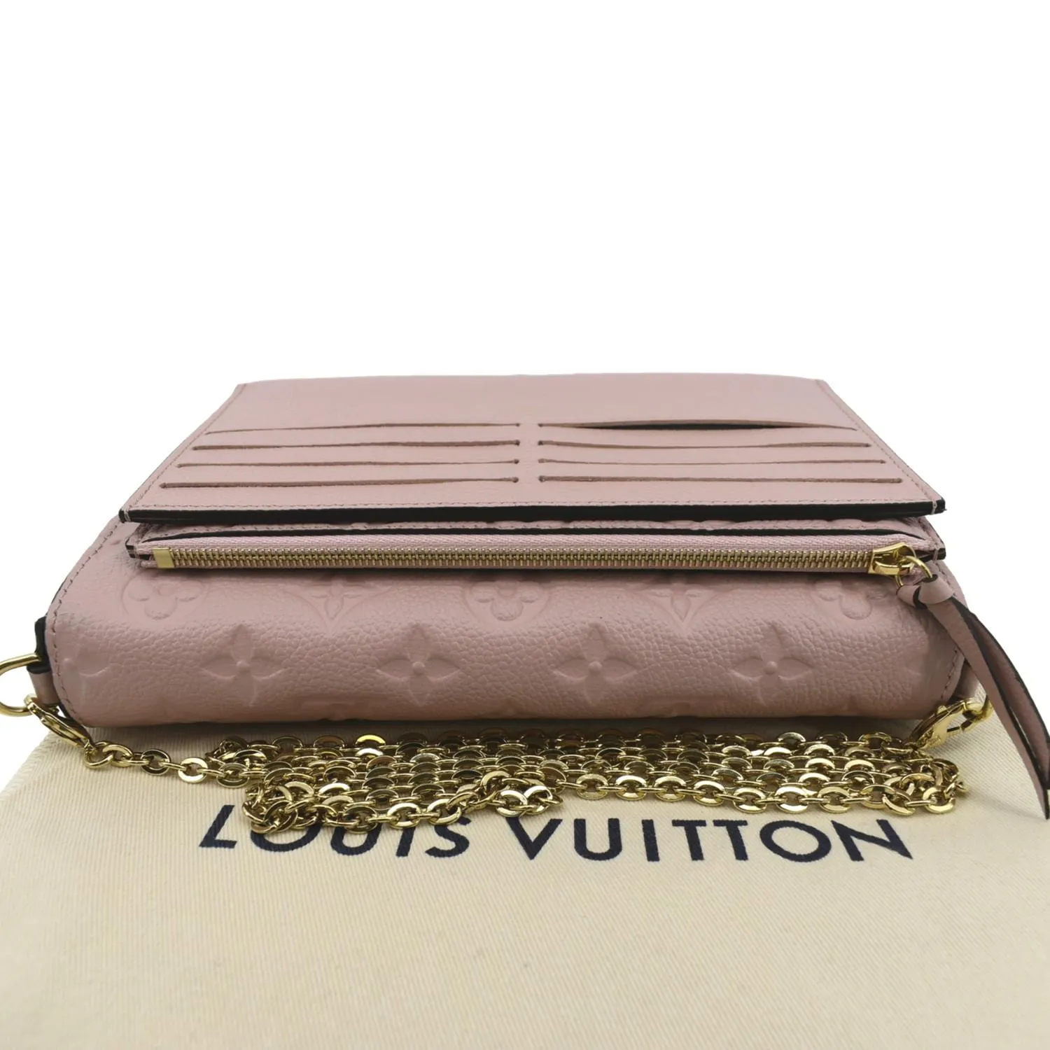 LOUIS VUITTON Pochette Felicie Monogram Leather Chain Wallet Pink