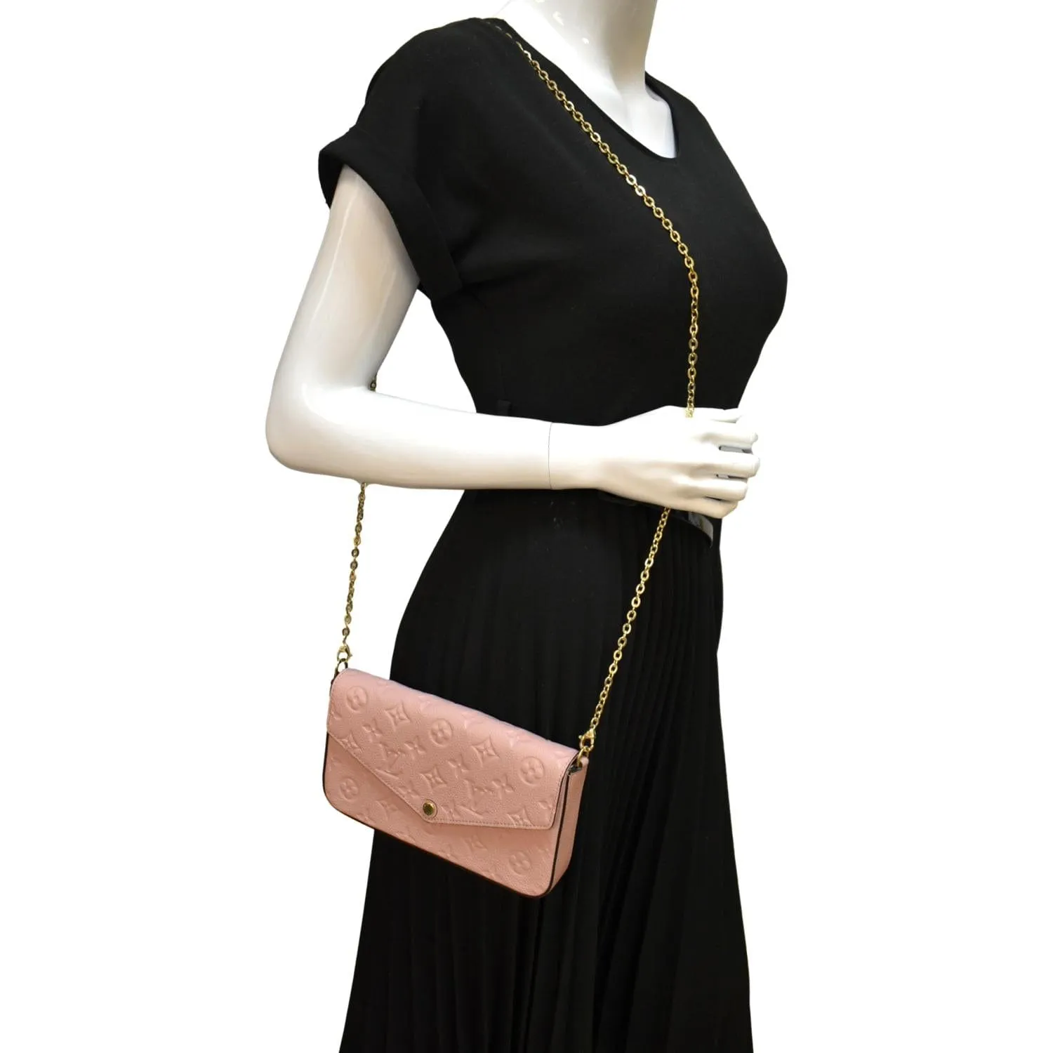 LOUIS VUITTON Pochette Felicie Monogram Leather Chain Wallet Pink