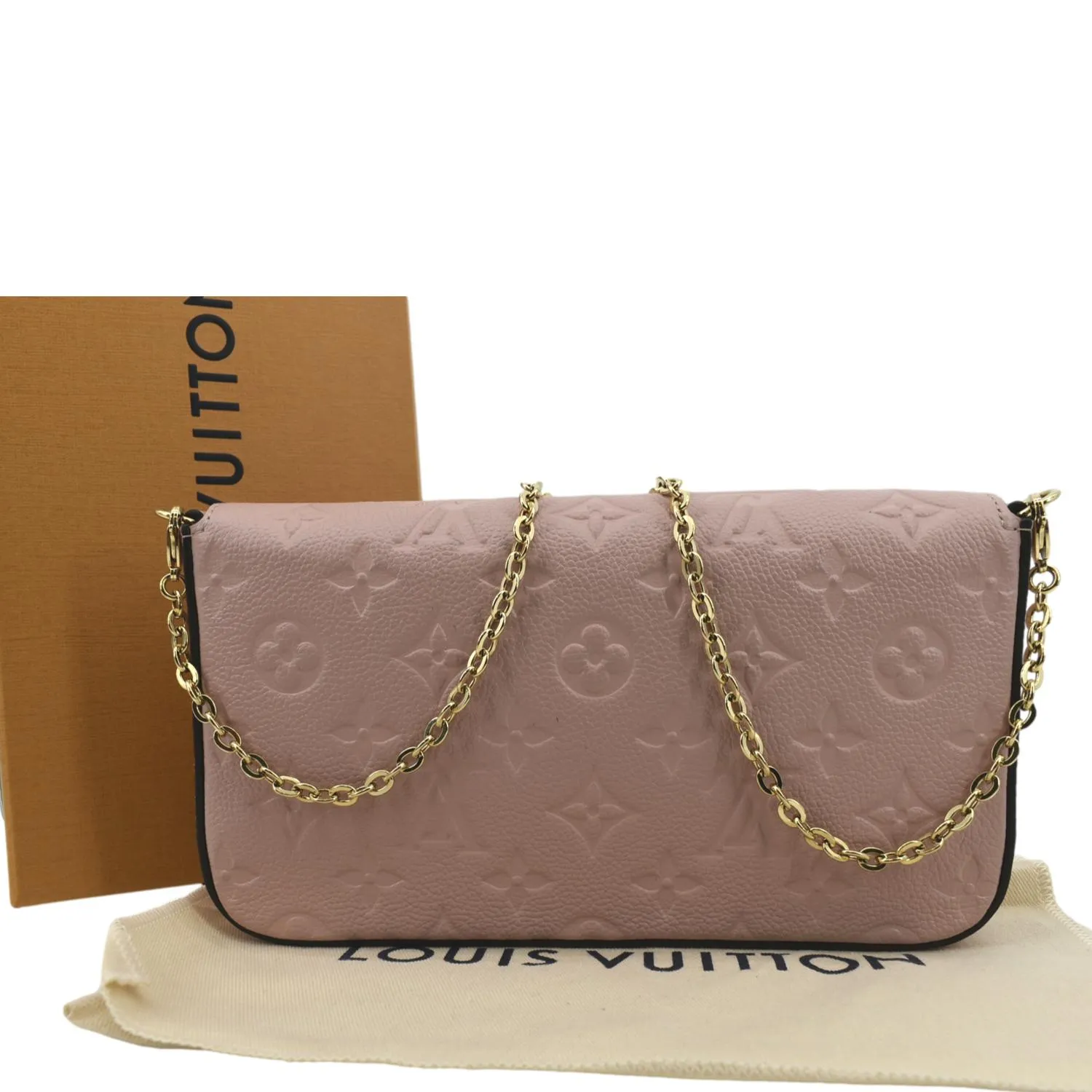 LOUIS VUITTON Pochette Felicie Monogram Leather Chain Wallet Pink