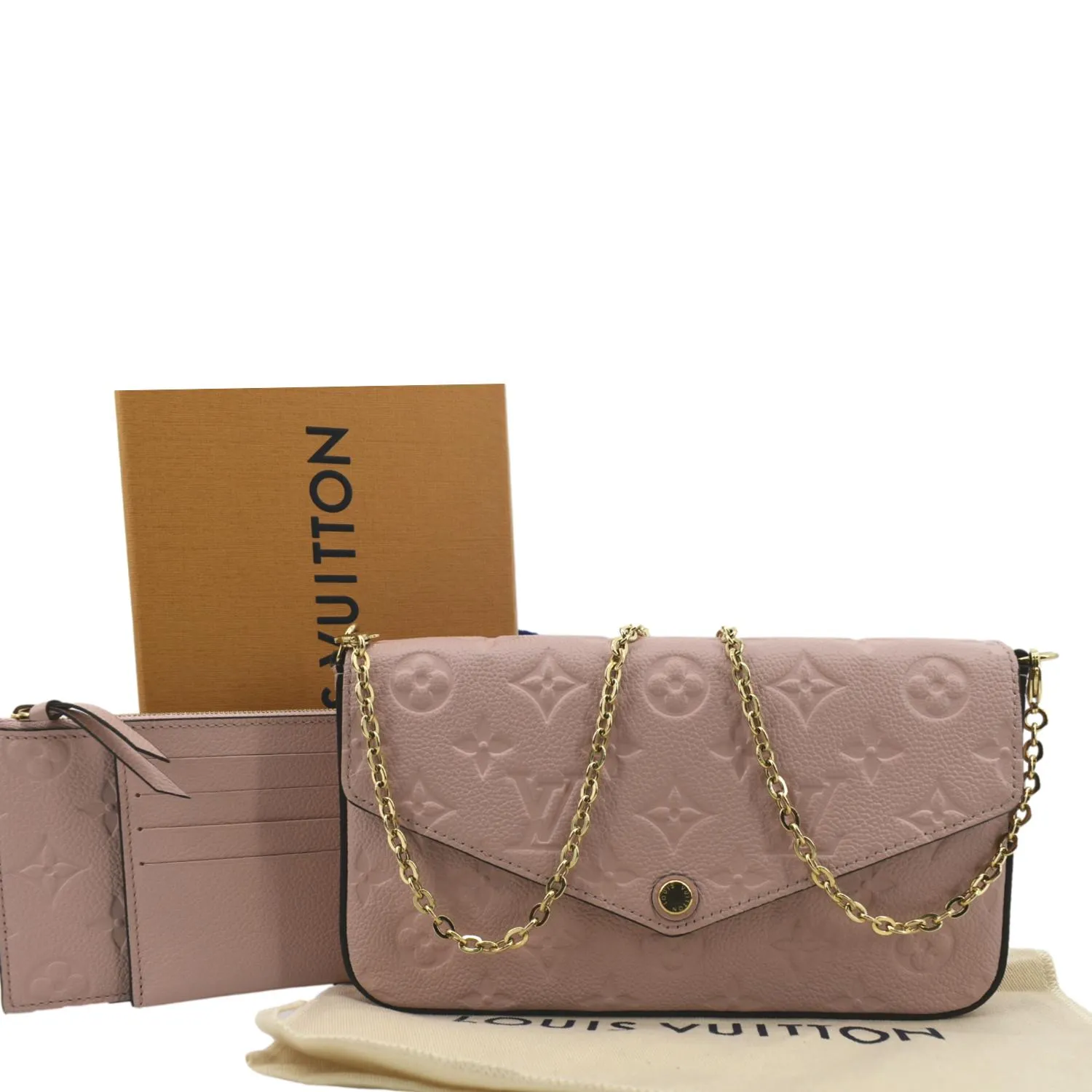 LOUIS VUITTON Pochette Felicie Monogram Leather Chain Wallet Pink
