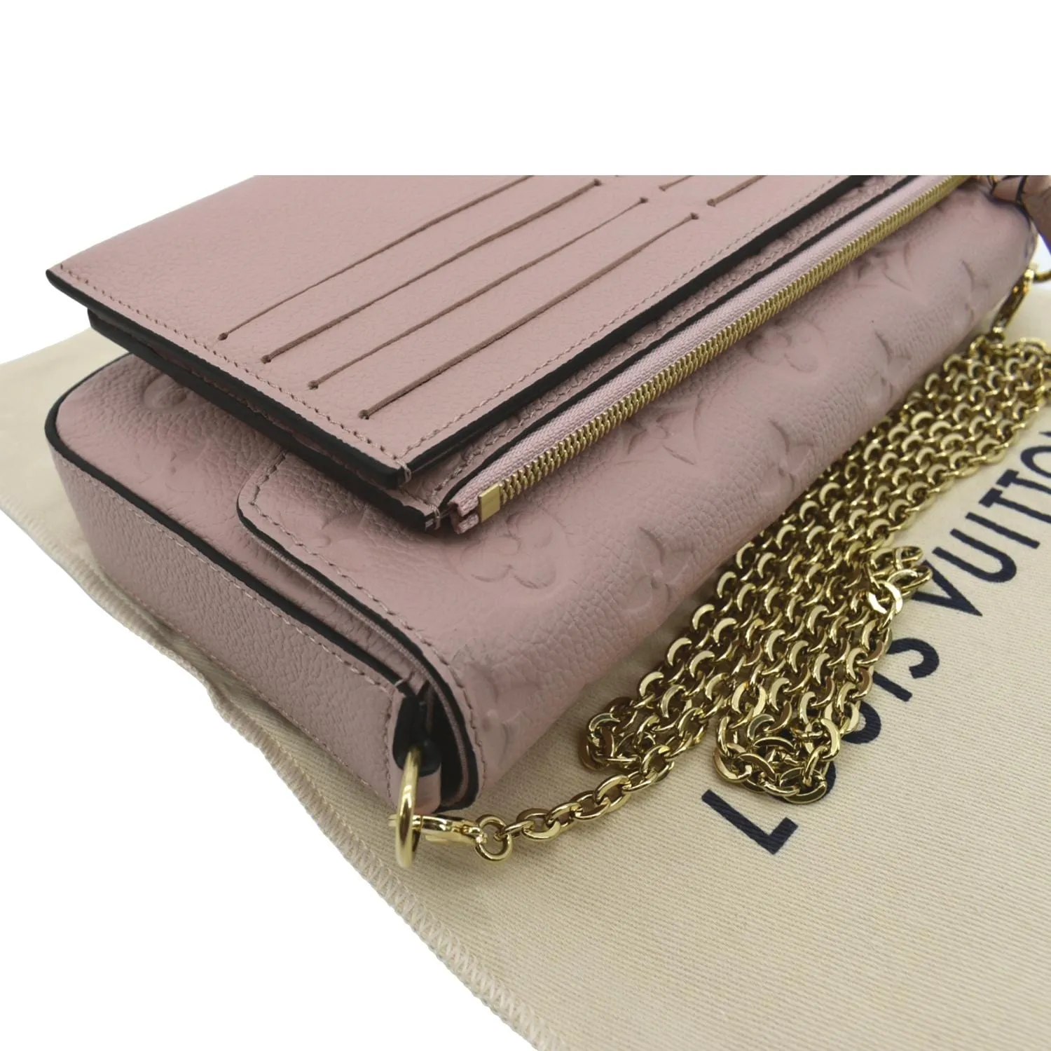 LOUIS VUITTON Pochette Felicie Monogram Leather Chain Wallet Pink