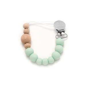 LouLou LOLLIPOP Colour Block Silicone & Wood Pacifier Clip (Mint)