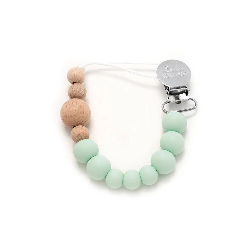LouLou LOLLIPOP Colour Block Silicone & Wood Pacifier Clip (Mint)