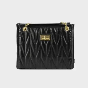 Luxe Black Leather Crossbody Bag with Gold Chain Elegance