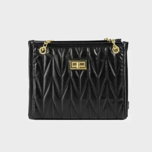 Luxe Black Leather Crossbody Bag with Gold Chain Elegance