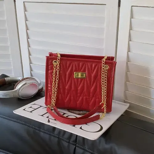 Luxe Black Leather Crossbody Bag with Gold Chain Elegance