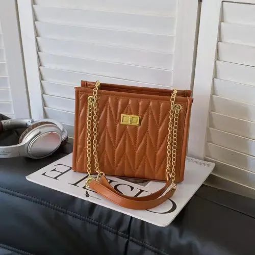 Luxe Black Leather Crossbody Bag with Gold Chain Elegance