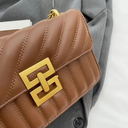 Luxe Brown Leather Crossbody Bag with Gold Chain Elegance