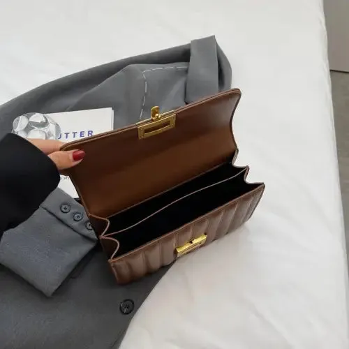 Luxe Brown Leather Crossbody Bag with Gold Chain Elegance