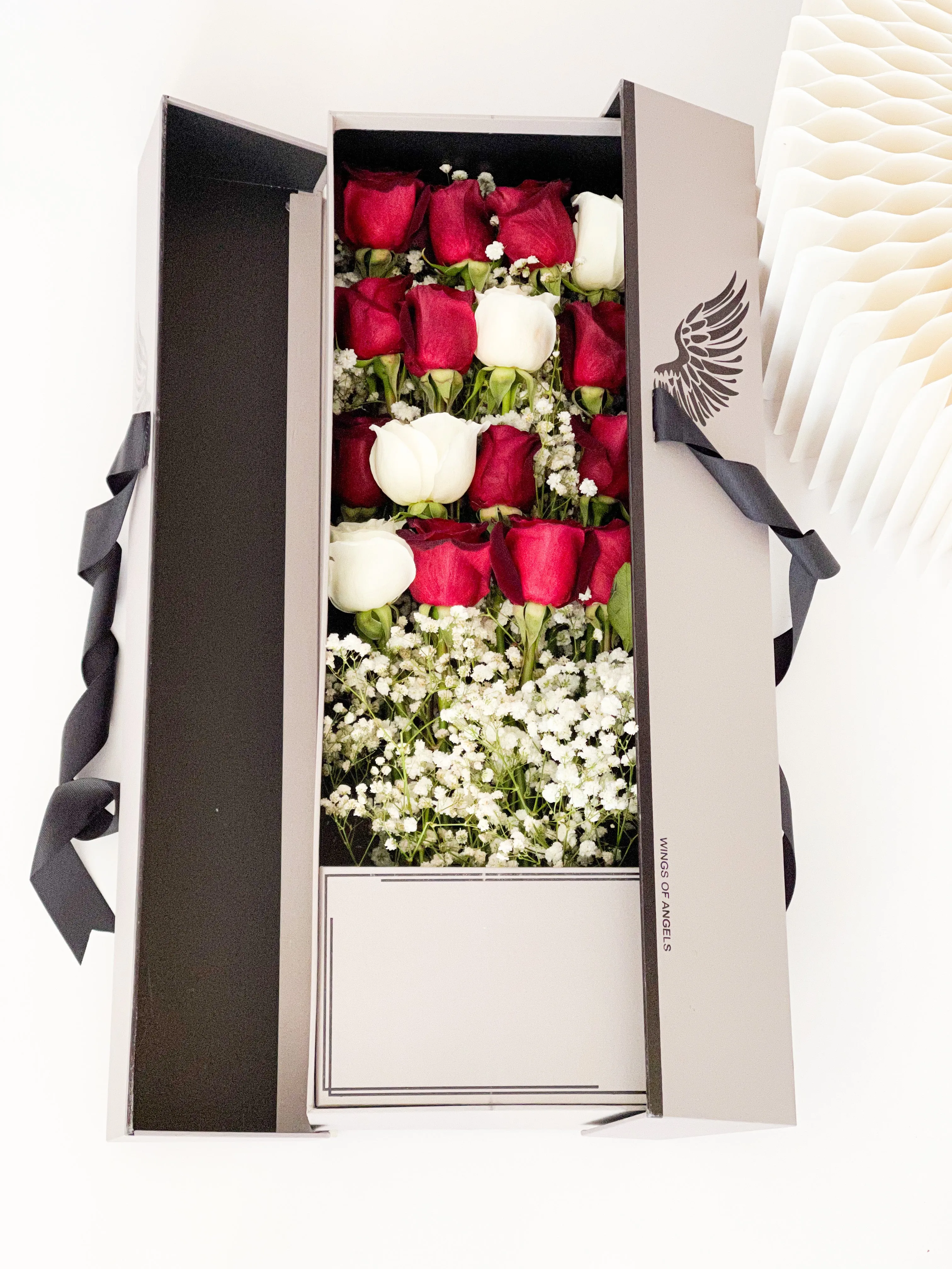 Luxury Tall Flower Box with Wings Pattern & Ribbon