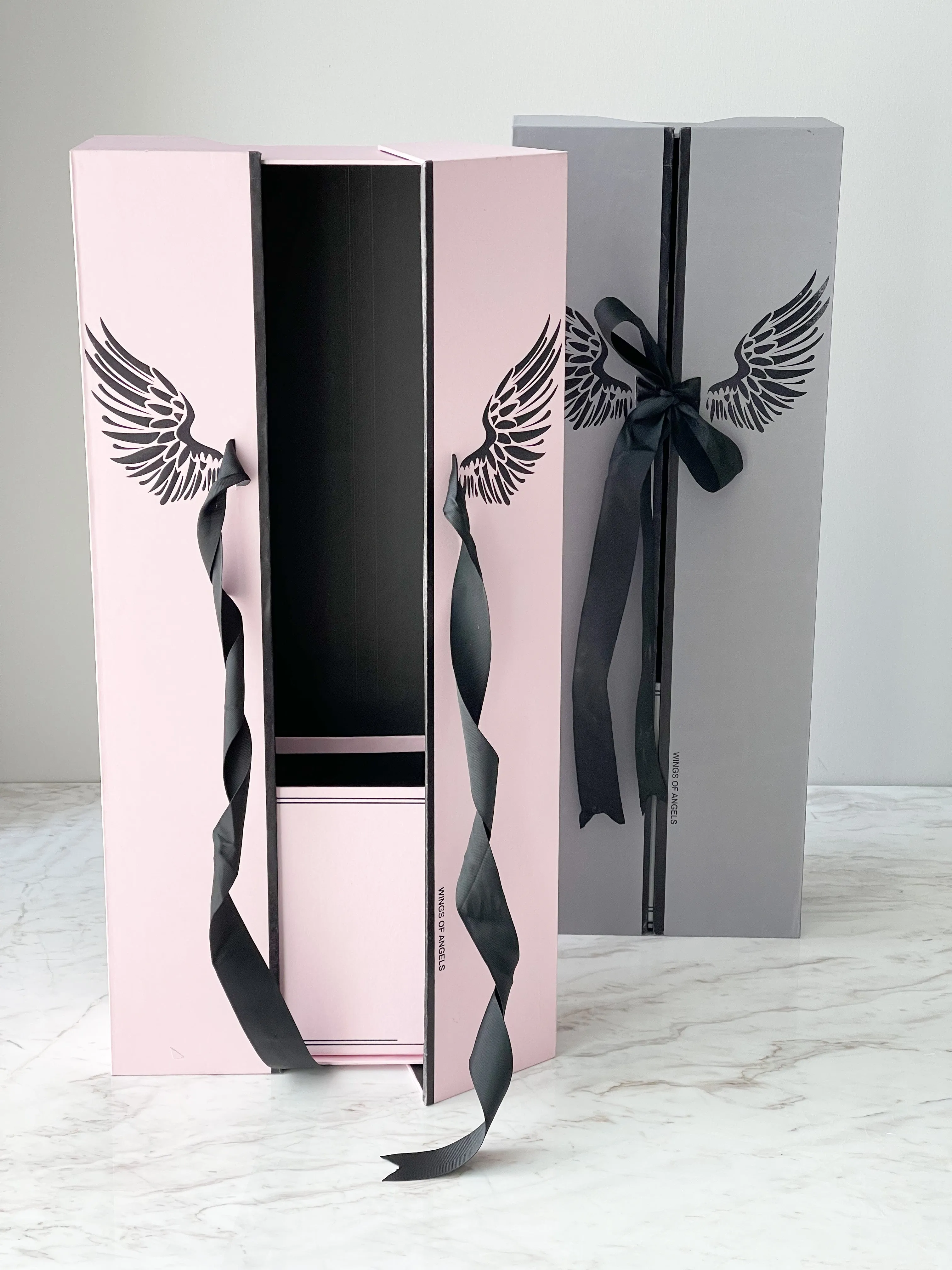 Luxury Tall Flower Box with Wings Pattern & Ribbon