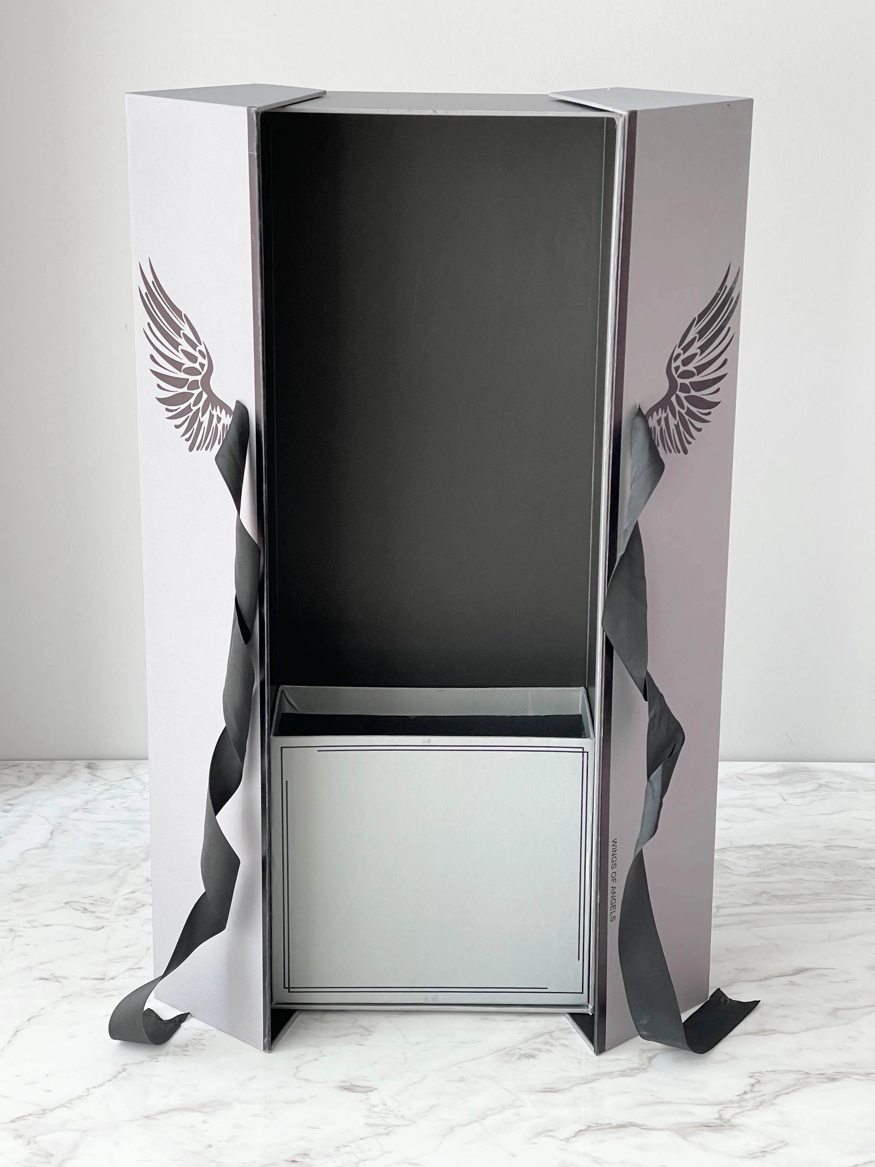 Luxury Tall Flower Box with Wings Pattern & Ribbon