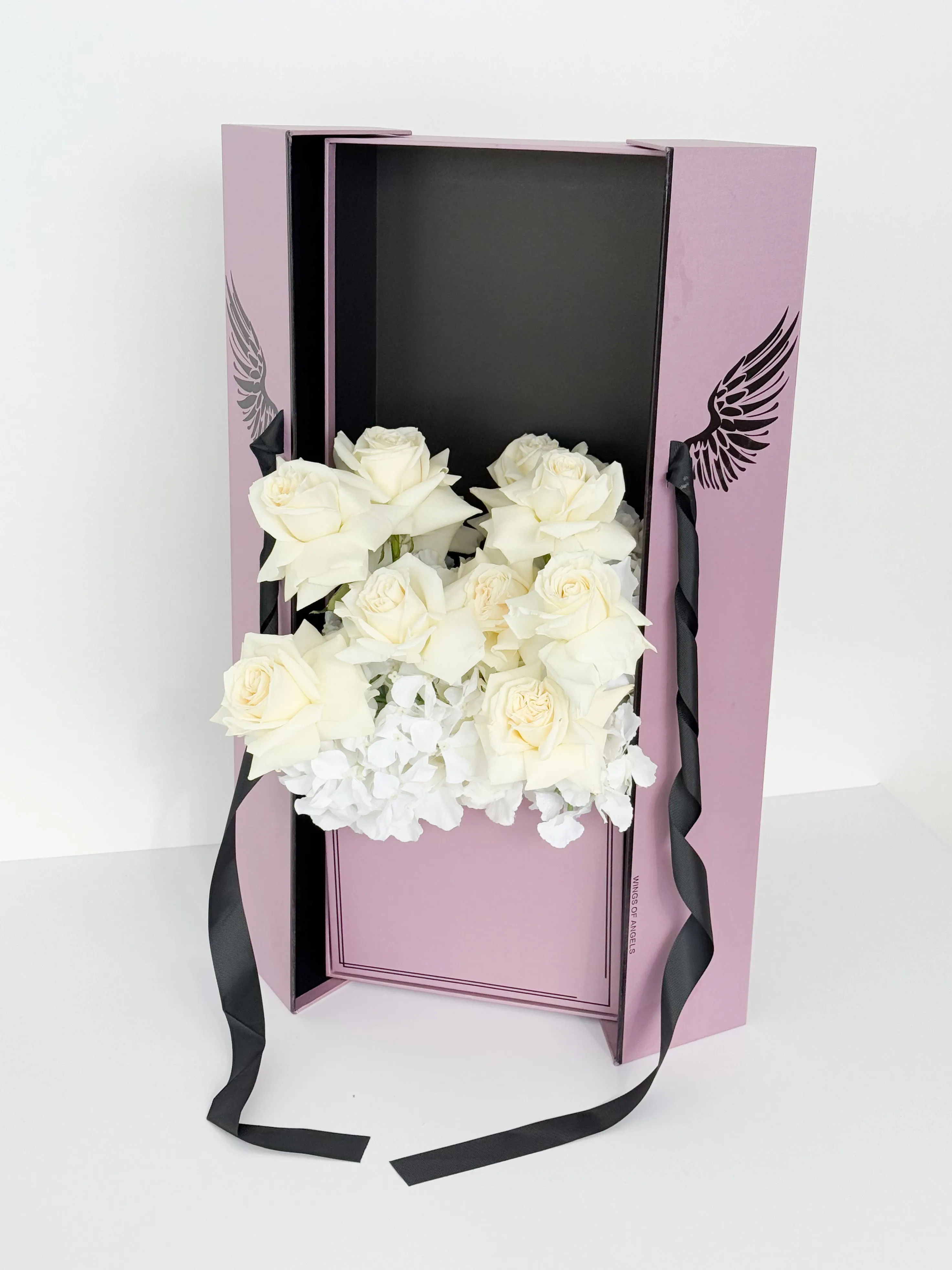 Luxury Tall Flower Box with Wings Pattern & Ribbon