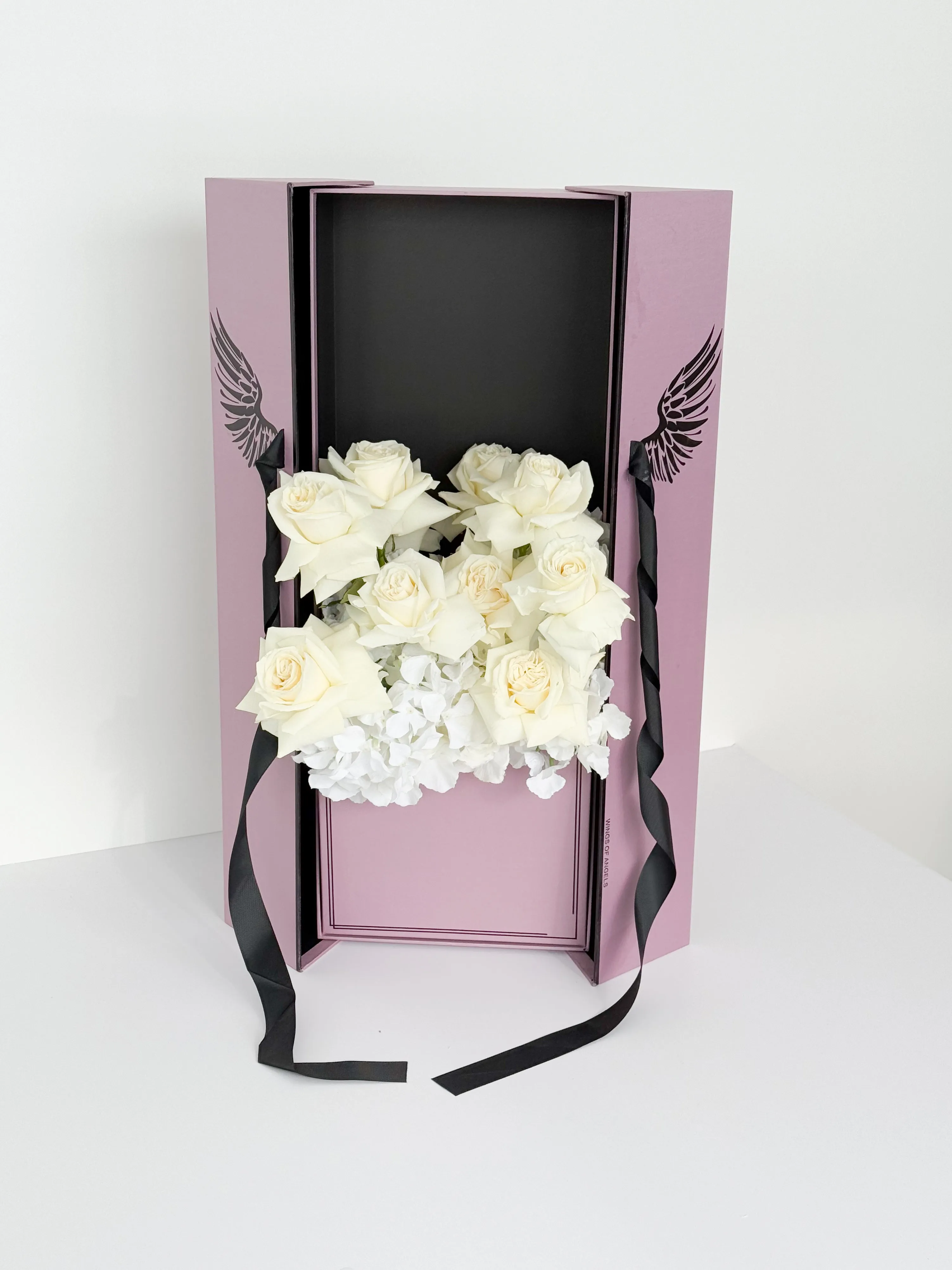 Luxury Tall Flower Box with Wings Pattern & Ribbon