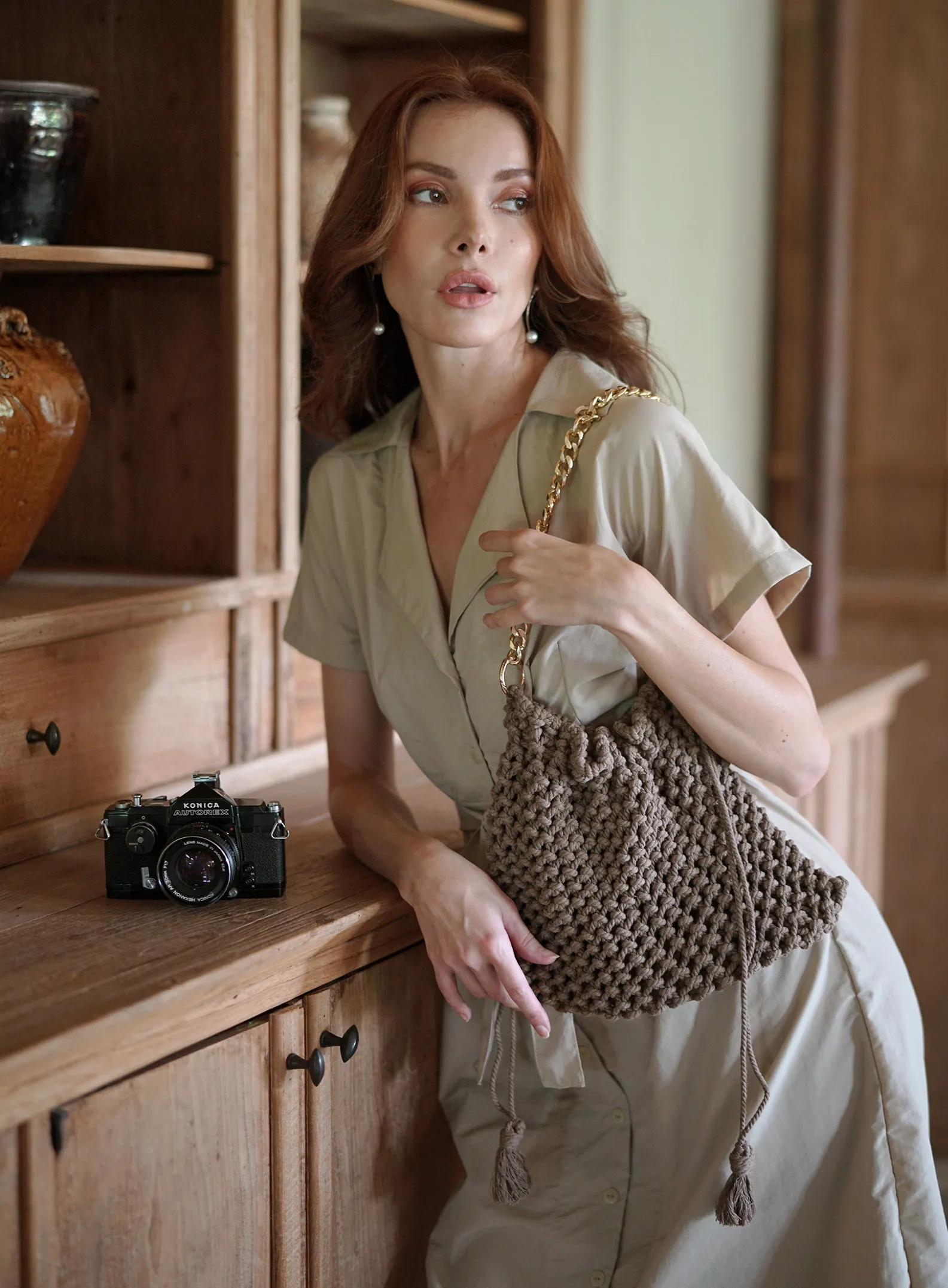 Lyon Macramé Tote Bag, in Toasted Beige