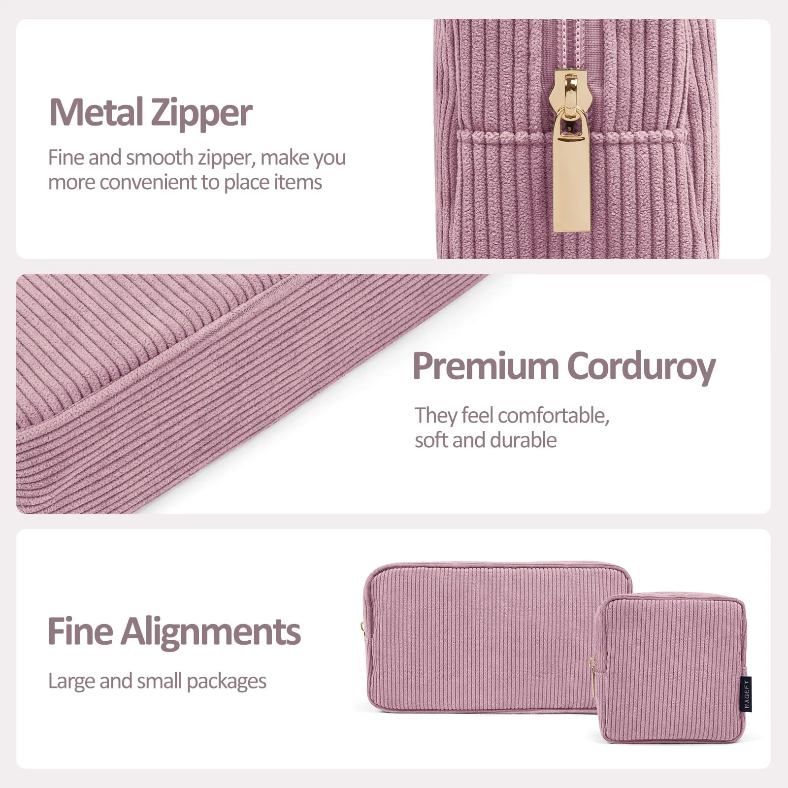MAGEFY Small Makeup Bag for Purse Mini Cosmetics Bag Corduroy Cute Cosmetic Pouch for Women with Slip-in Pockets (Pink)