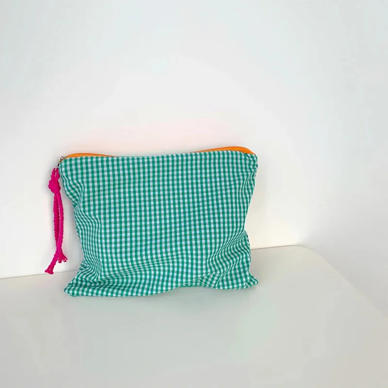 Makeup Storage Bag Fashion Contrast Color Storage Bag Purses Cotton Zipper Pouch Women Plaid Portable Travel Cosmetic Bag