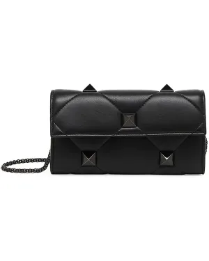 Medium Roman Stud Quilted Crossbody Bag in Nero