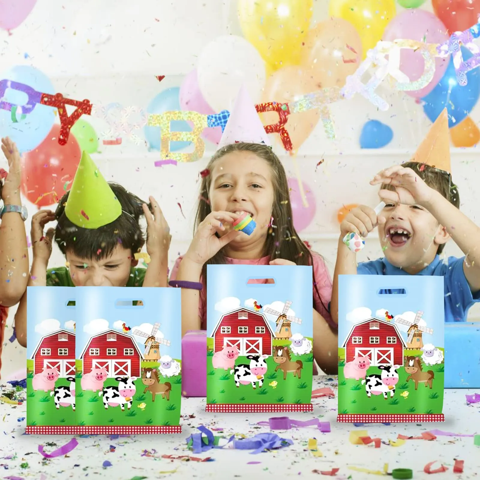 MEMOVAN Farm Party Gift Bags - 30pcs, Farm Party Favors with Plastic Goodies, Candy Treat Snack Bags for Kids, Barnyard Cow Farmhouse Theme Birthday & Baby Shower Decoration