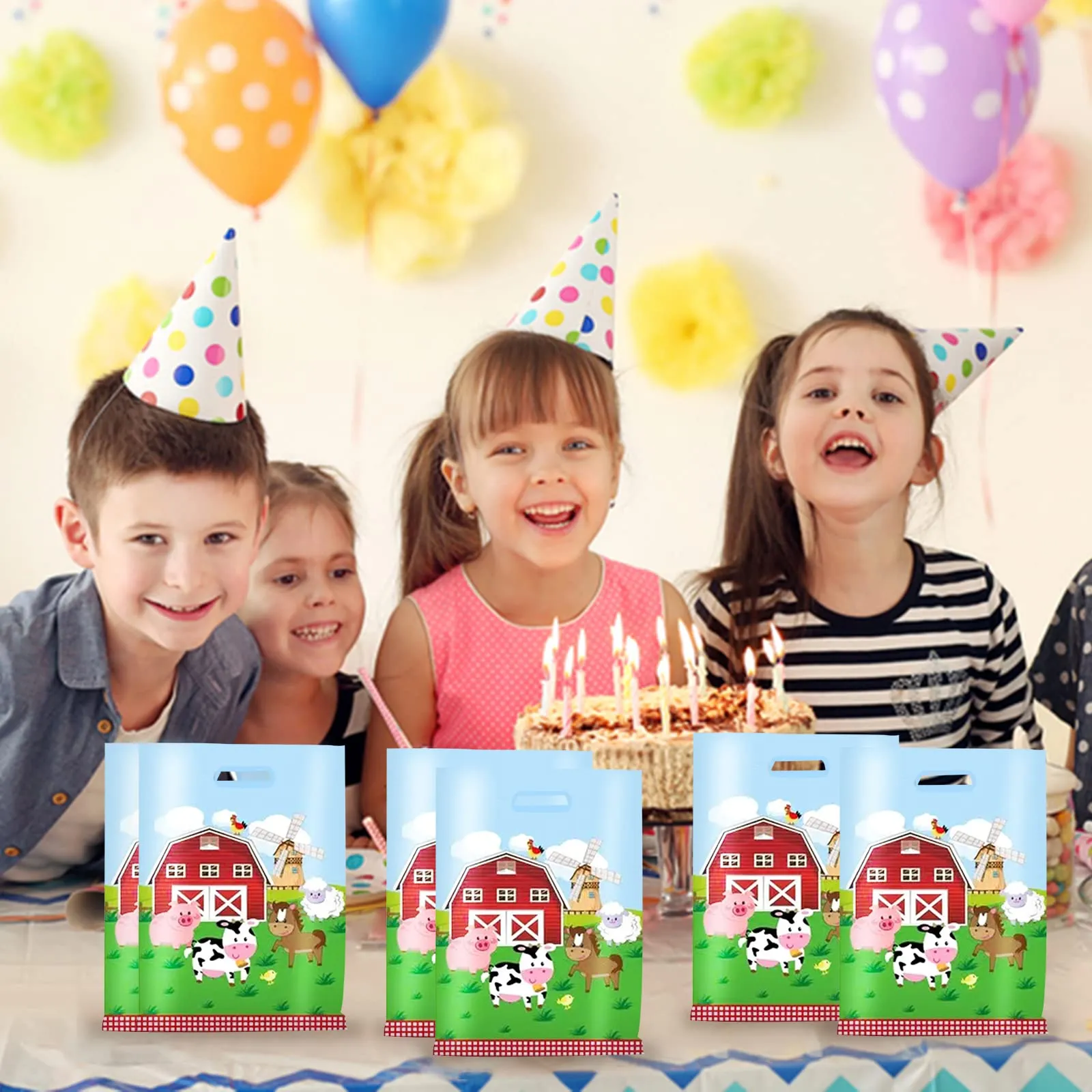 MEMOVAN Farm Party Gift Bags - 30pcs, Farm Party Favors with Plastic Goodies, Candy Treat Snack Bags for Kids, Barnyard Cow Farmhouse Theme Birthday & Baby Shower Decoration