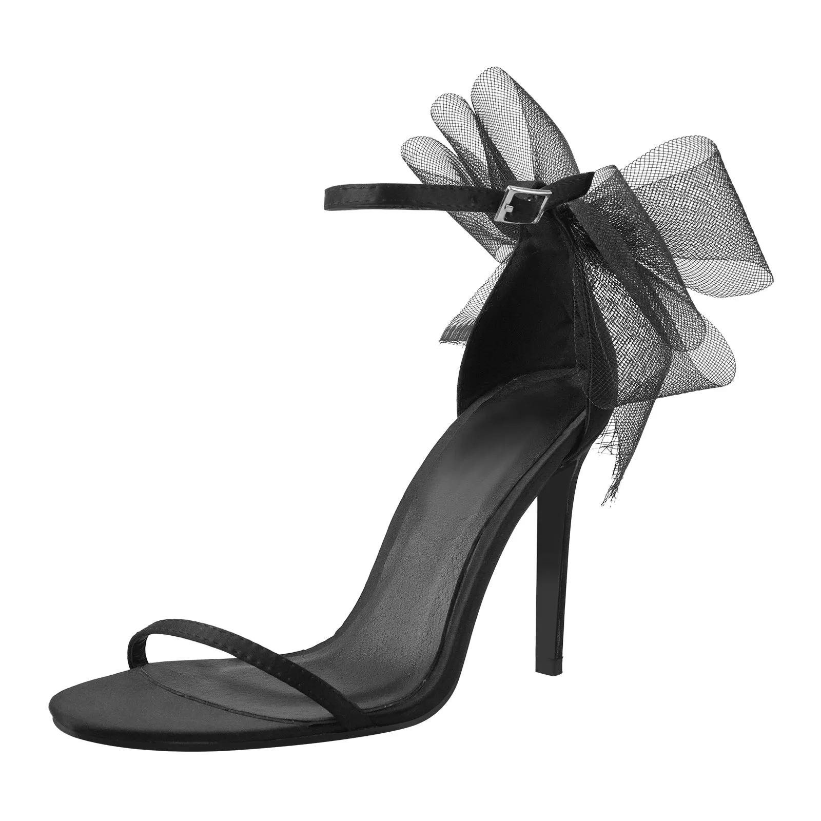 Mesh Bow Ankle Strap Stiletto Sandals