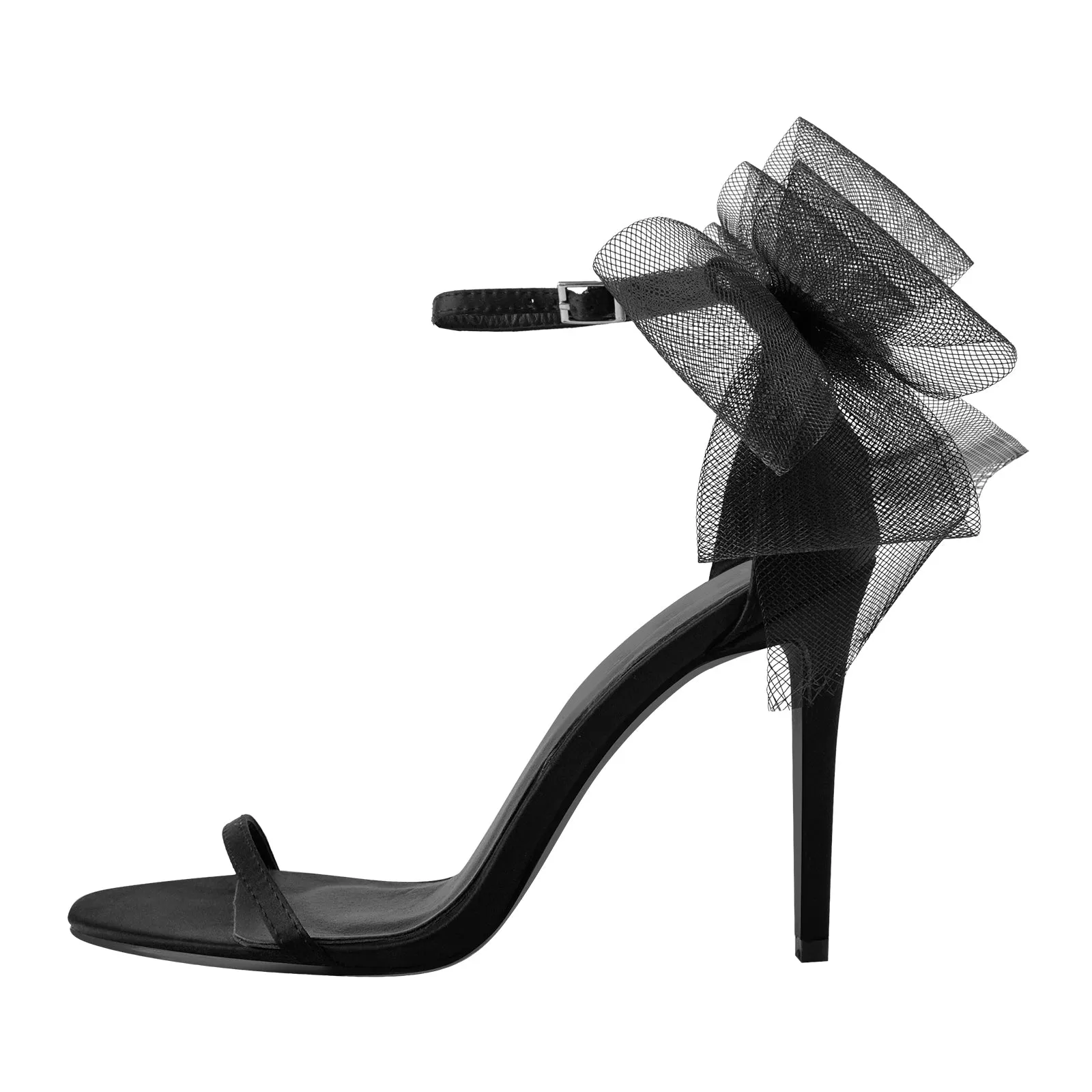 Mesh Bow Ankle Strap Stiletto Sandals