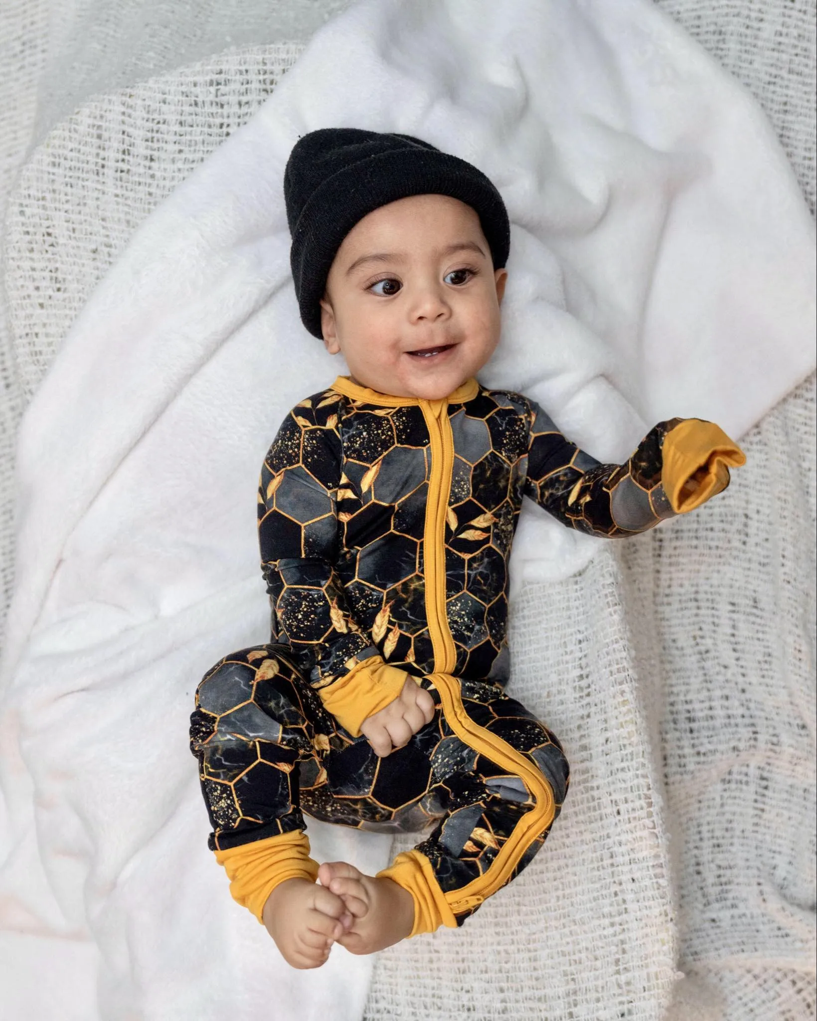 Midnight Honey | Convertible Bamboo Zipper Baby Pajamas