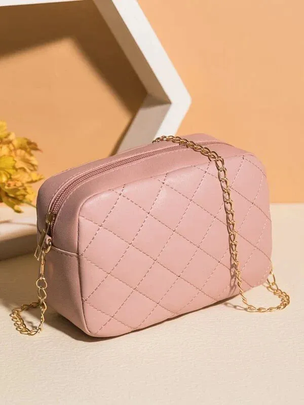 Minimalist Quilted Chain Crossbody Bag  - Pink - FD ⚡