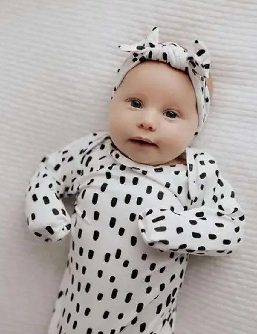 Modern Polka Dot Knotted Newborn Gown Set