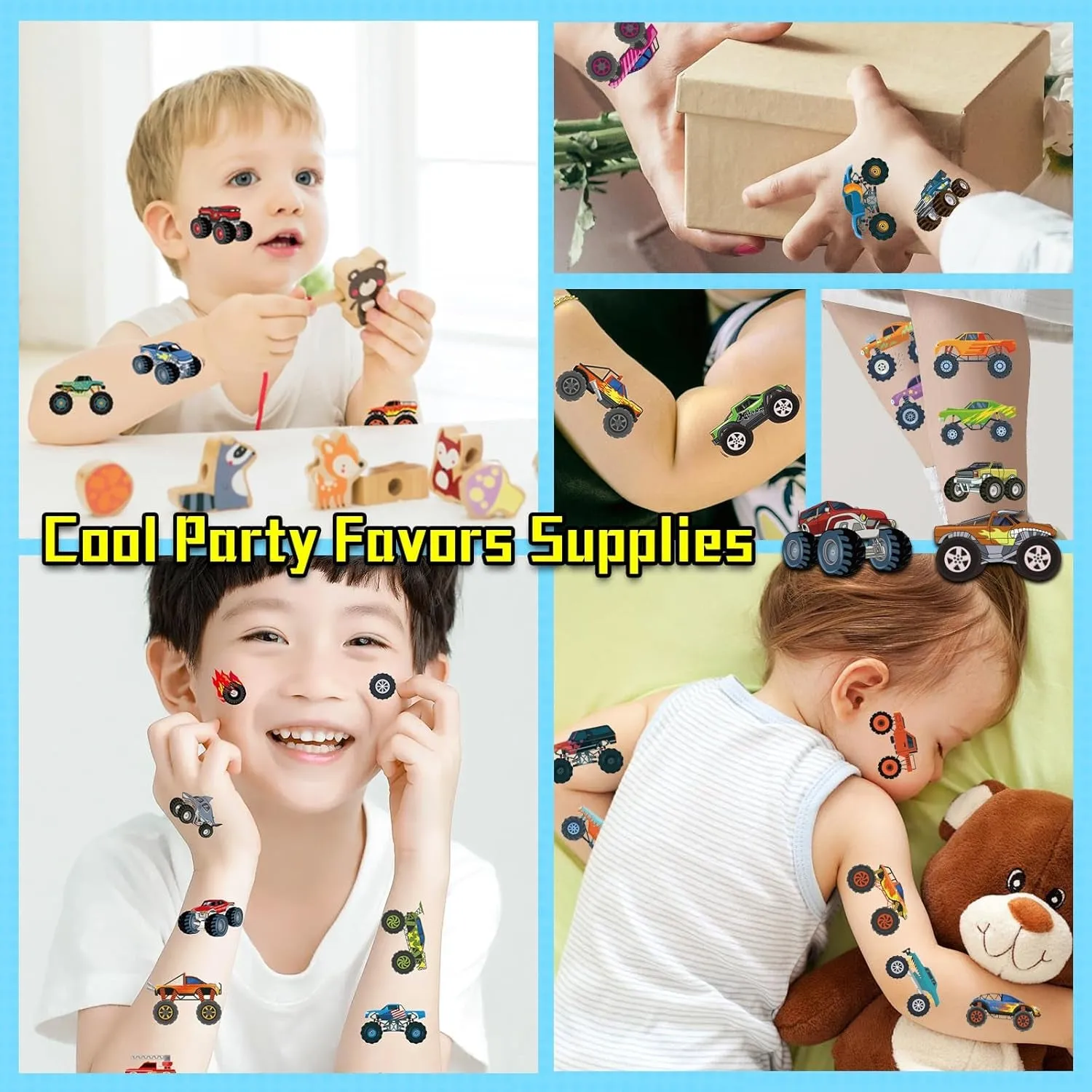 Monster Trucks Temporary Tattoo for Kids, 10 Sheets Monster Truck Fake Tattoos for Boys Party Favors, Goodie Bags Stuffers, Brithday Supplies Decorations
