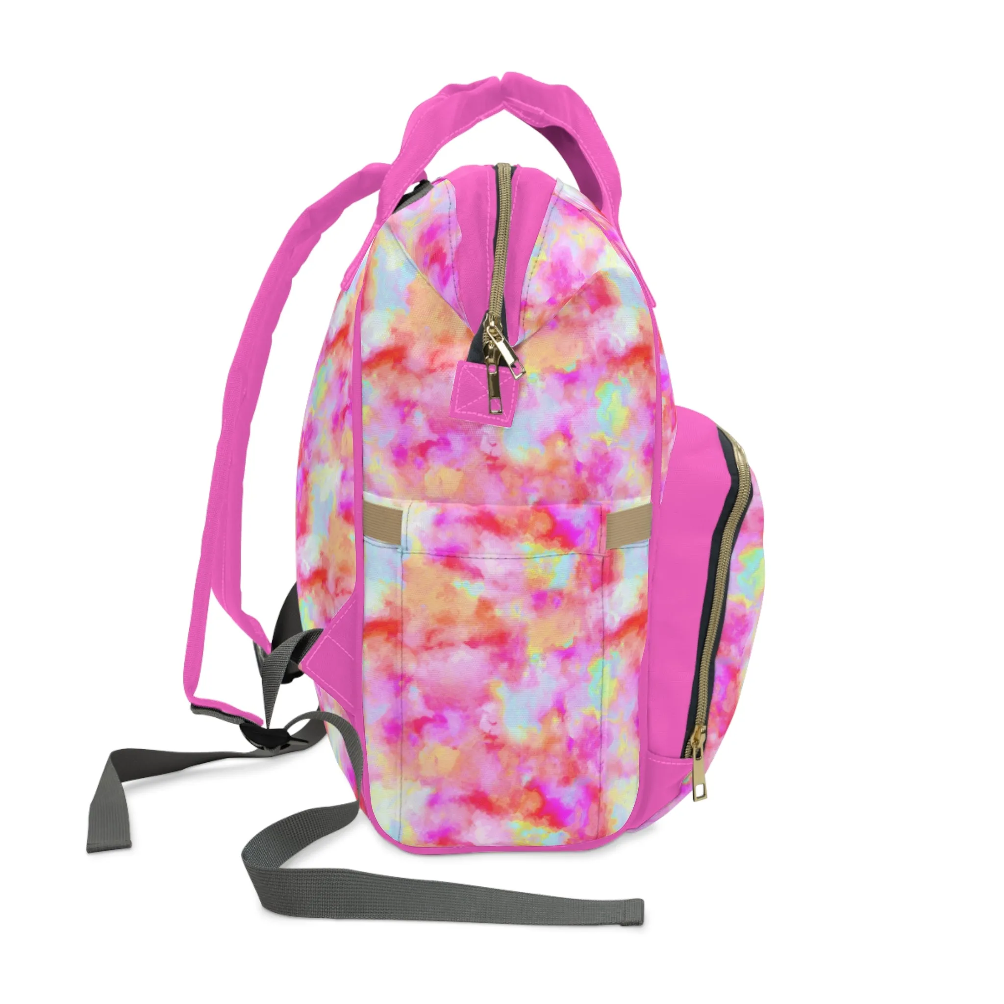 Multifunctional Tie-Dye Diaper Backpack - Lightweight Nylon Baby Bag with Adjustable Straps