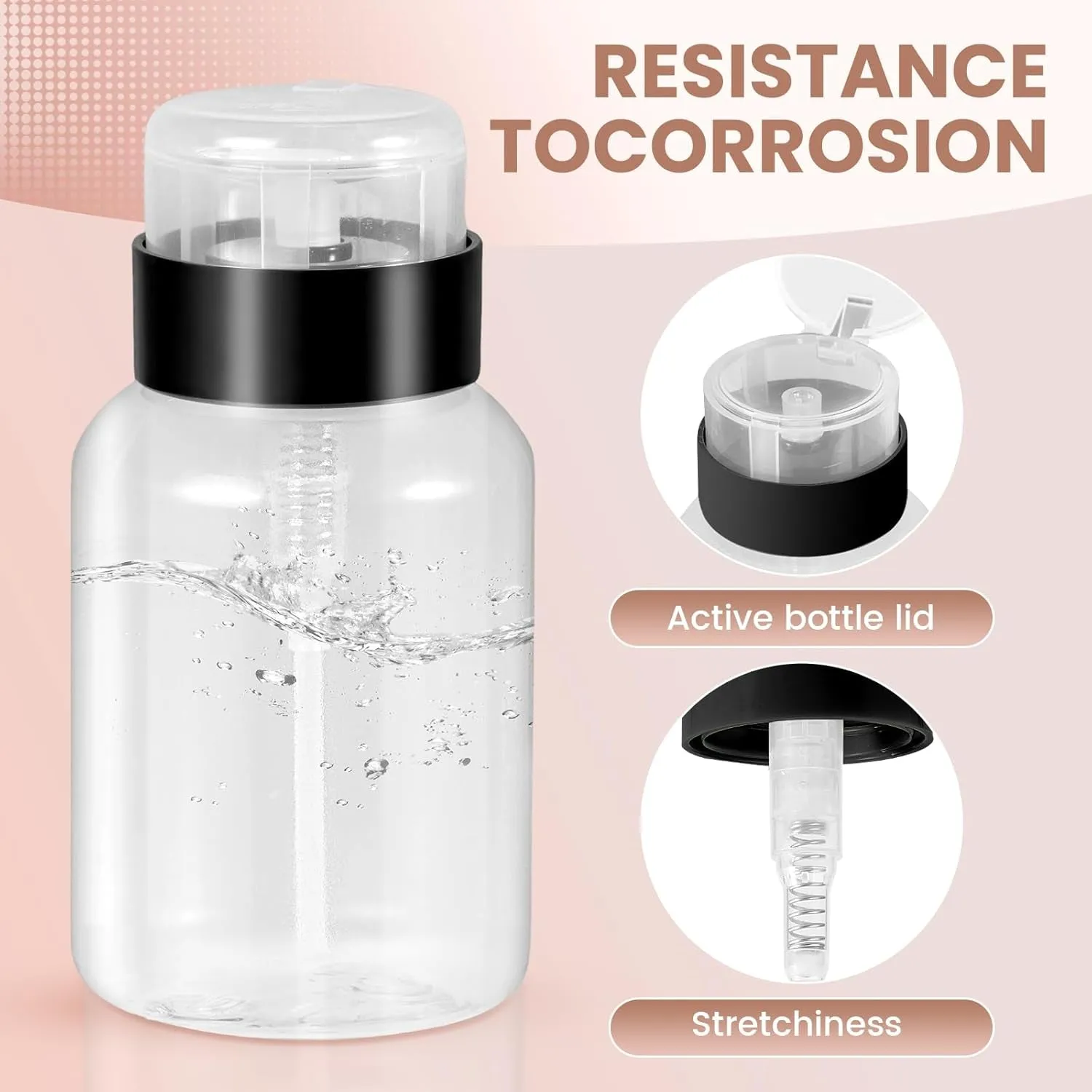 Nail Polish Remover Pump,  2 Pack Acetone Pump Dispenser, Alcohol Dispenser Push down Empty Lockable Pump Dispenser Bottle for Nail Polish and Makeup Remover, 200Ml(6.8Oz)