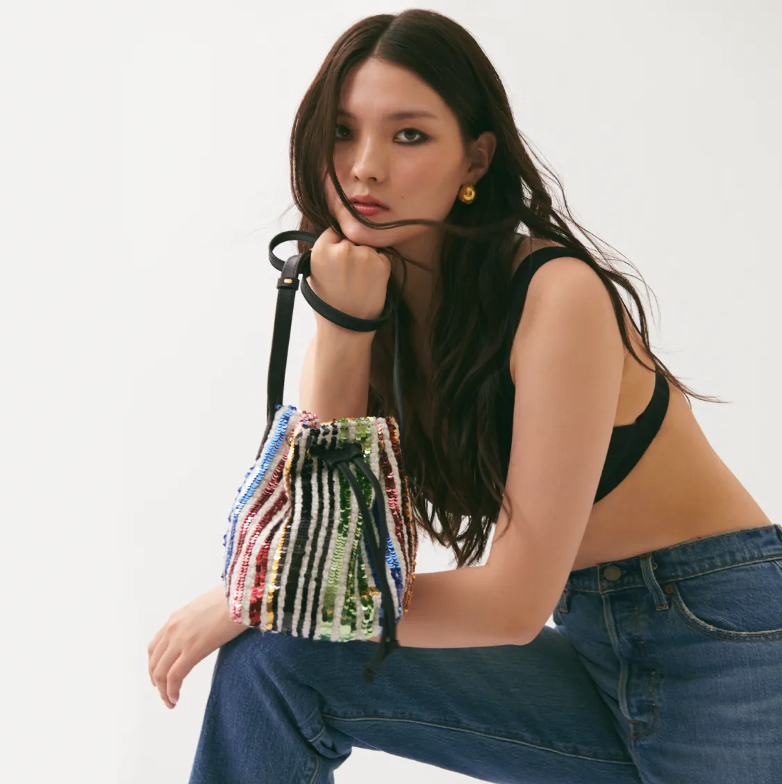 Noemie In Multicolor-Striped Sequin