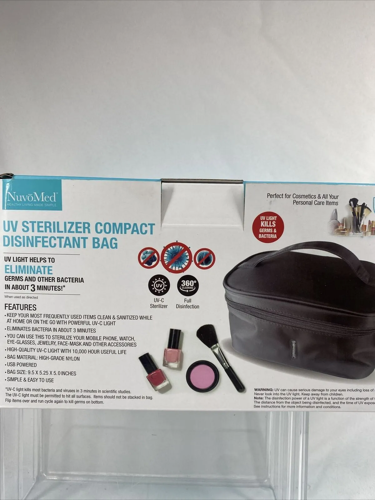 NuvoMed UV STERILIZER Disinfectant Bag Black Cosmetics Makeup Brush Travel Clean