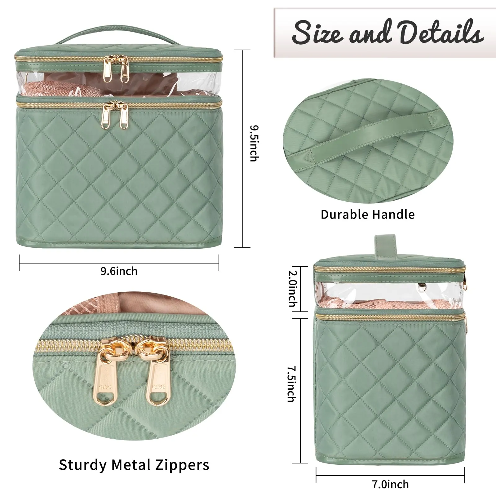 OCHEAL Large Makeup Bag, Double Layer Makeup Bag, Vertical Storage Cosmetic Case for Women/Girls with Multiple Compartments-Green