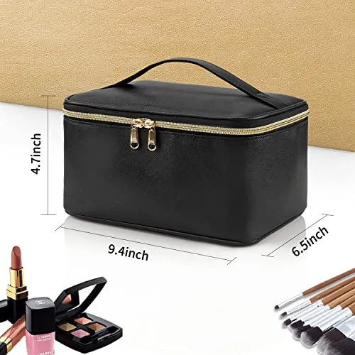 OCHEAL Makeup Bag, Makeup Travel Bag Large Capacity Waterproof Cosmetic Organizer Bag with Makeup Brush Compartment & Handle for Women Girls Travel Toiletry Accessories-Black