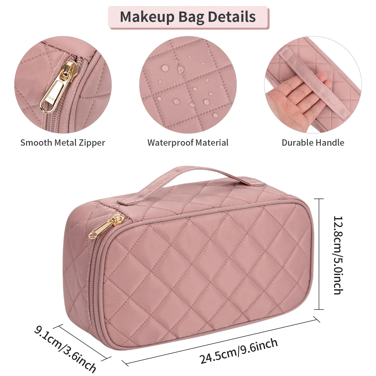 OCHEAL Small Makeup Bag,Portable Cute Travel Makeup Bag Pouch for Women Girls Makeup Brush Organizer Cosmetics Bags with Compartment-Rhombus Pink