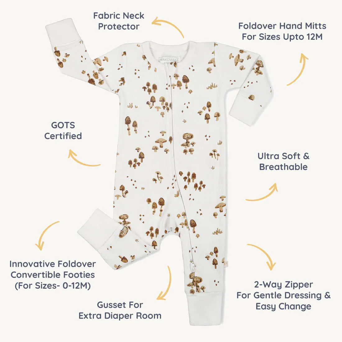 Organic 2-Way Zip Romper | Fungi