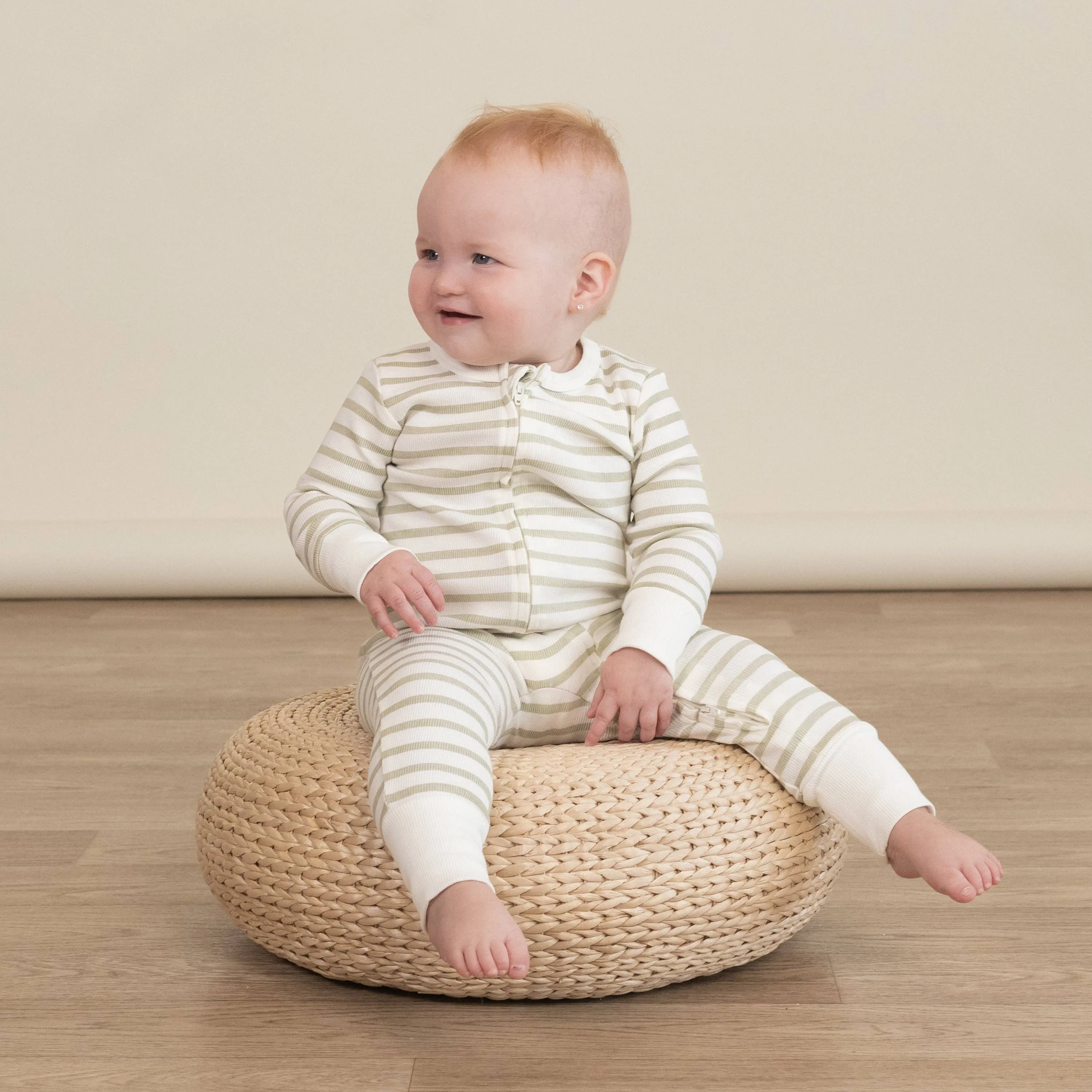 Organic 2-Way Zip Romper - Sage Stripes