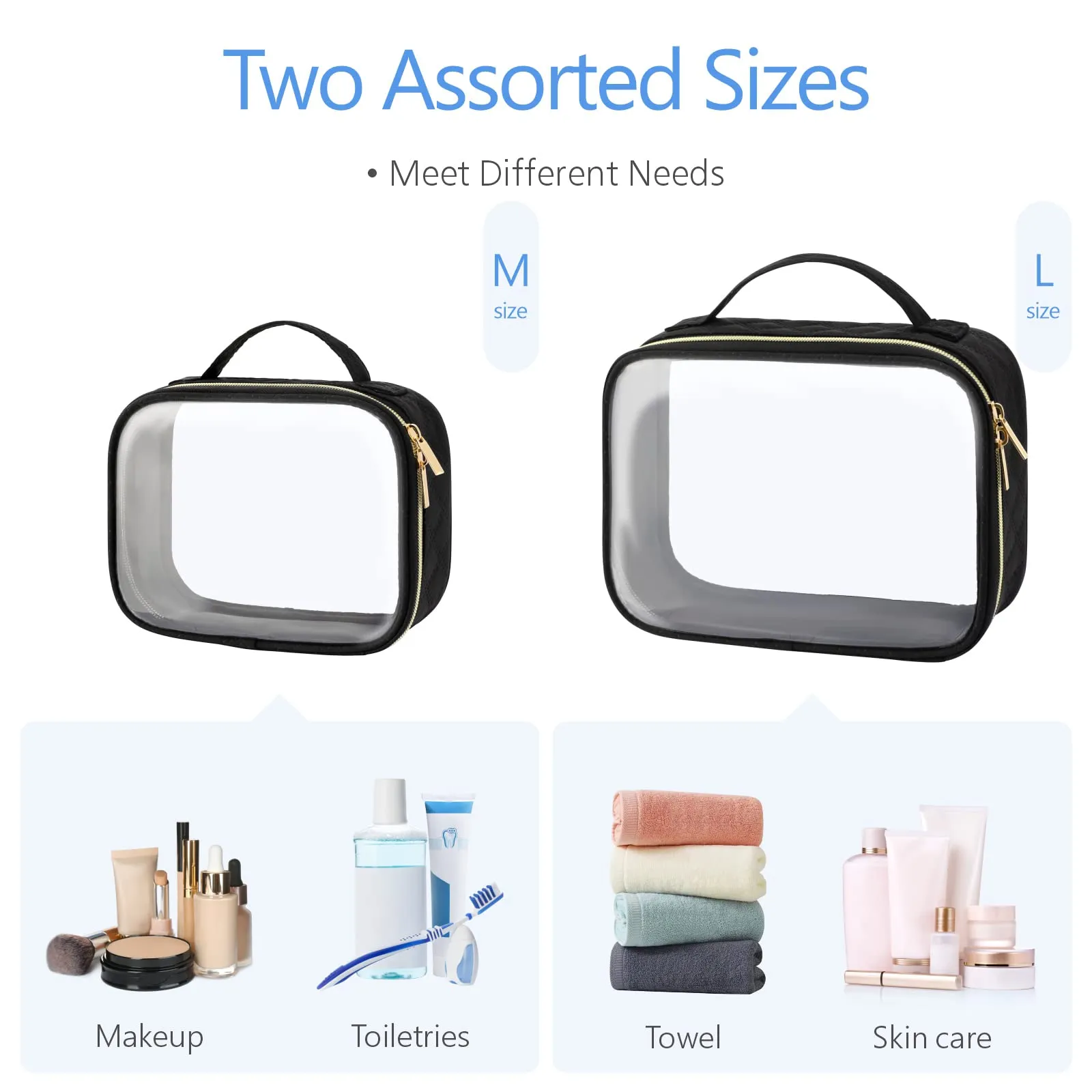 PACKISM Clear Toiletry Bags - 2 Pack Clear Makeup Bags with Handle Large Opening, Waterproof Cosmetic Bags Fit Carry-on Travel Essentials Travel Bags, Pink