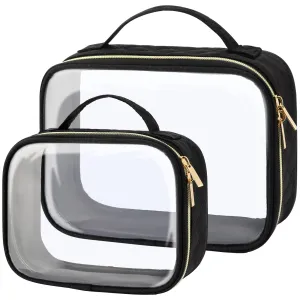 PACKISM Clear Toiletry Bags - 2 Pack Clear Makeup Bags with Handle Large Opening, Waterproof Cosmetic Bags Fit Carry-on Travel Essentials Travel Bags, Pink